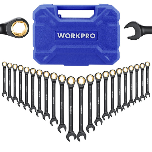WORKPRO 22-Piece Ratcheting Wrench Set Anti-slip Teeth Ratchet Combination Wrench Sets with Organizer Box