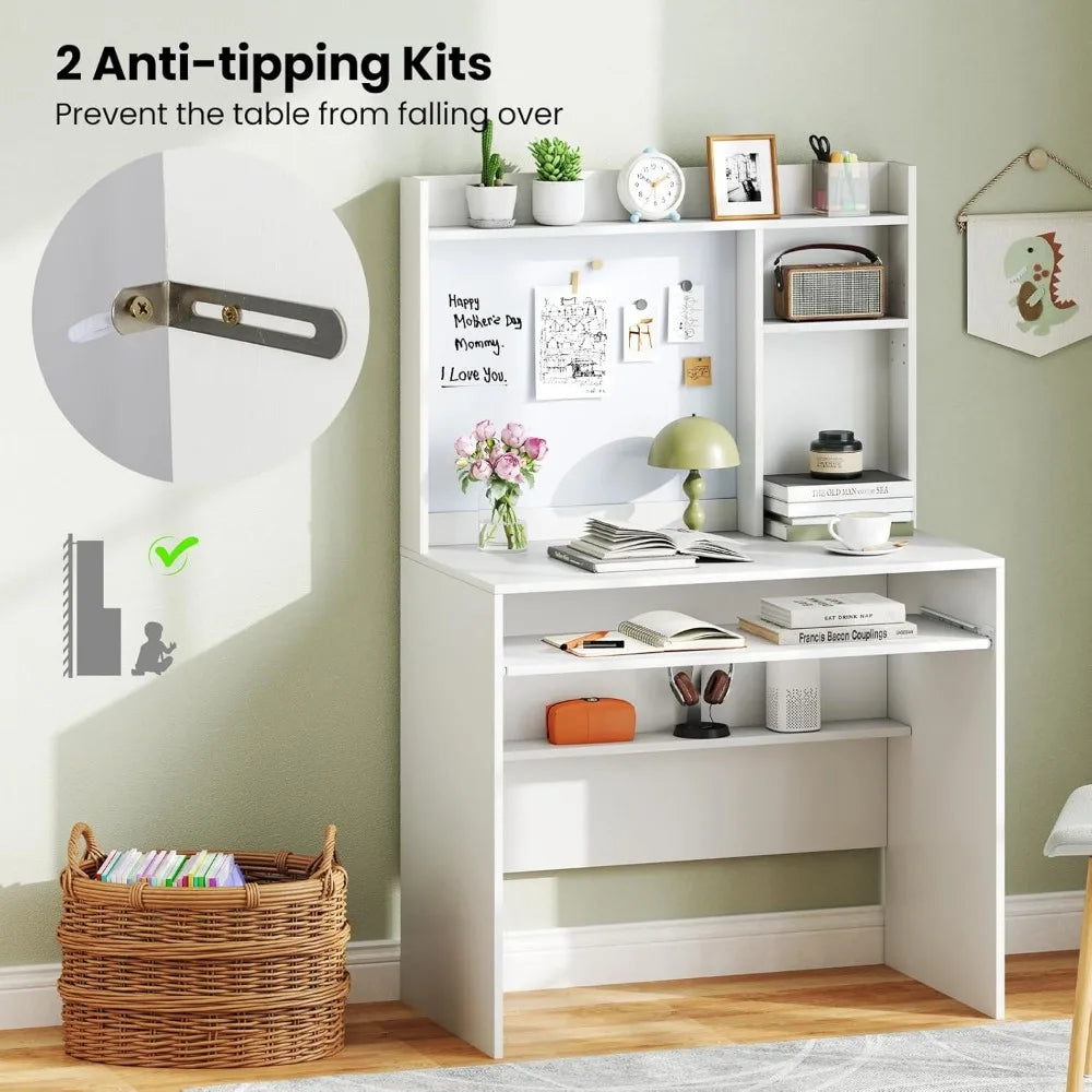 LZJV Modern Computer Desk with Hutch and Bookshelf