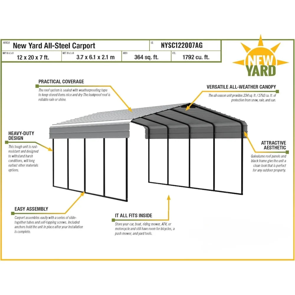 Frame Heavy Duty All Steel Carport Canopy Outdoor Shelter