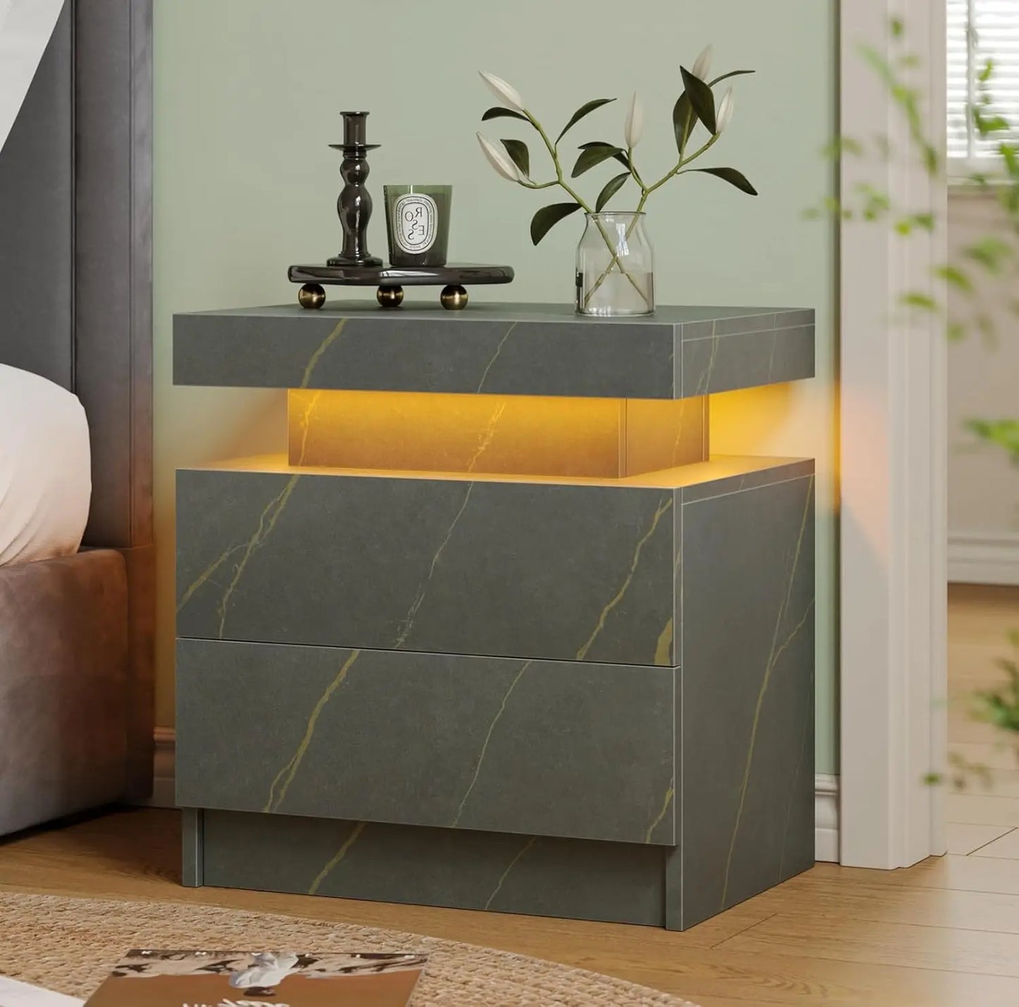 ANGDUO Modern Nightstand With 2 Wood Drawers For Bedroom