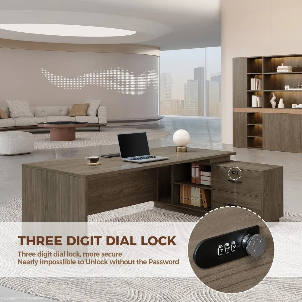 Huanzhuang L Shaped Executive Desk With Reversible Cabinets