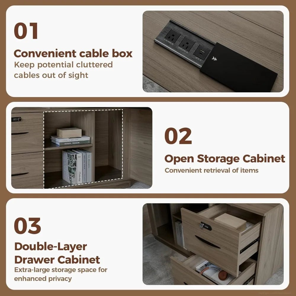 Huanzhuang L Shaped Executive Desk With Reversible Cabinets