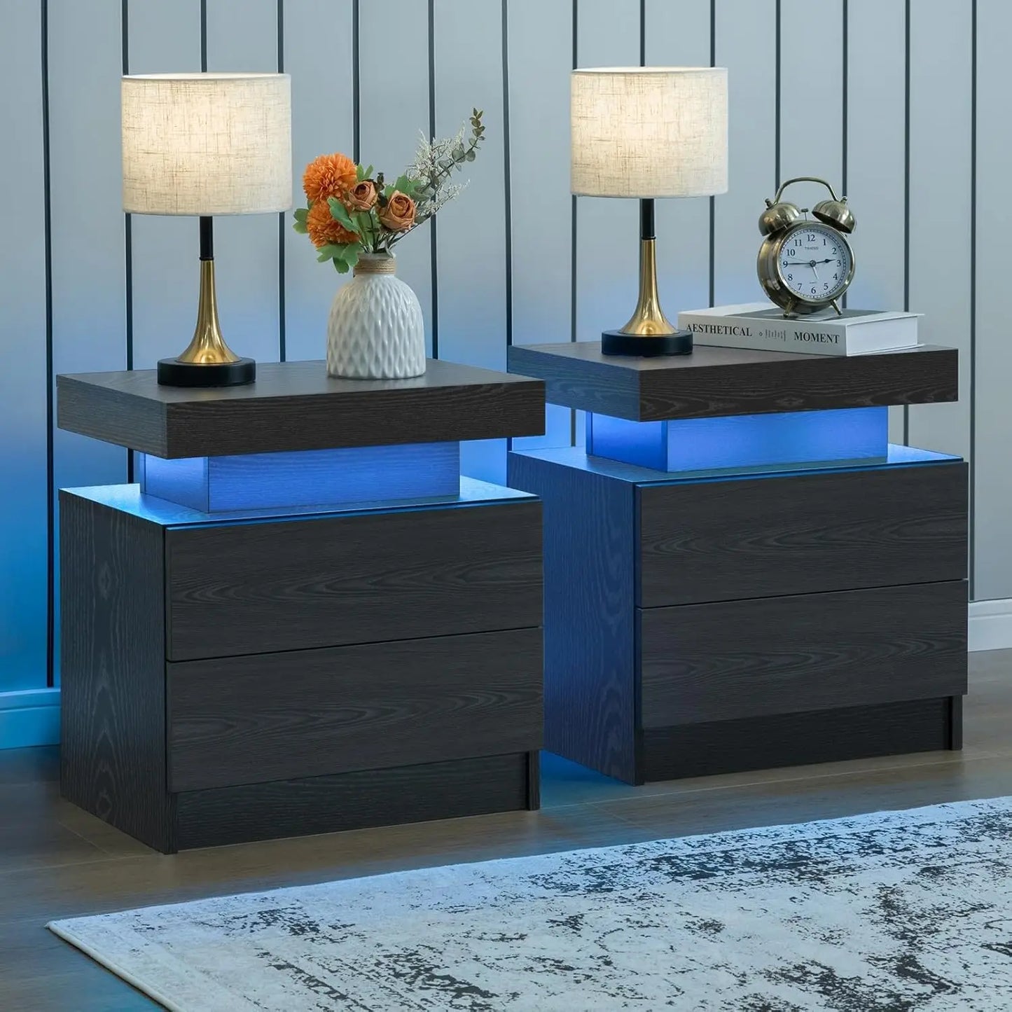 Cubehom LED Nightstands With Two Drawers Bedside Table