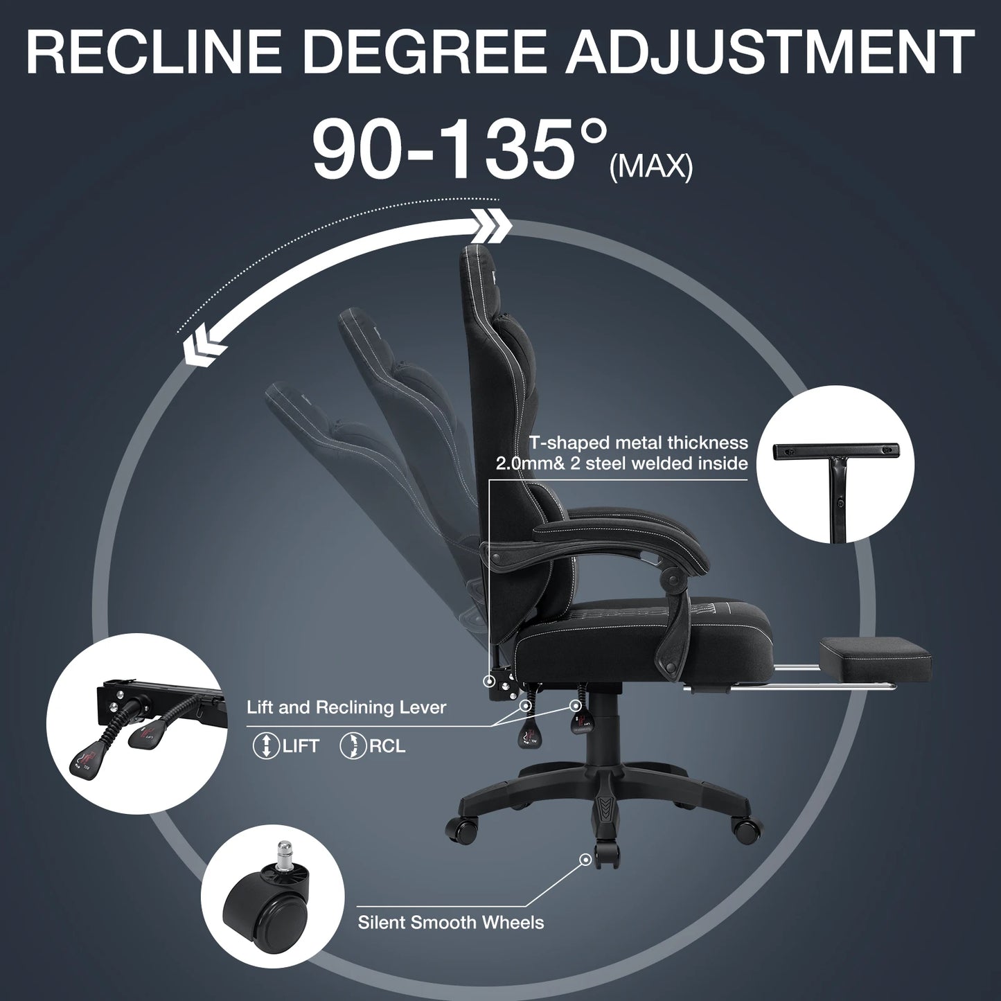 Ergonomic Office Chair With Footrest Bluetooth Massager