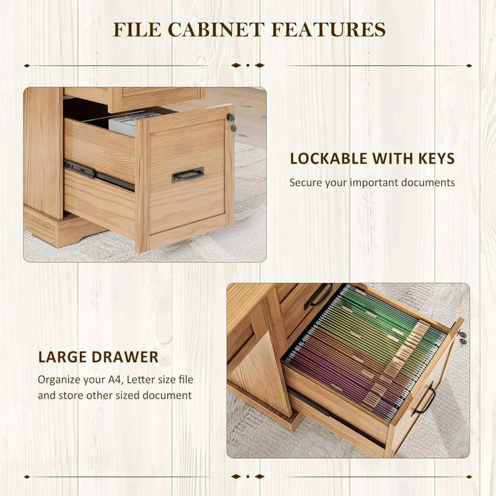 RBXC Farmhouse Style Desk With Drawers And File Cabinet