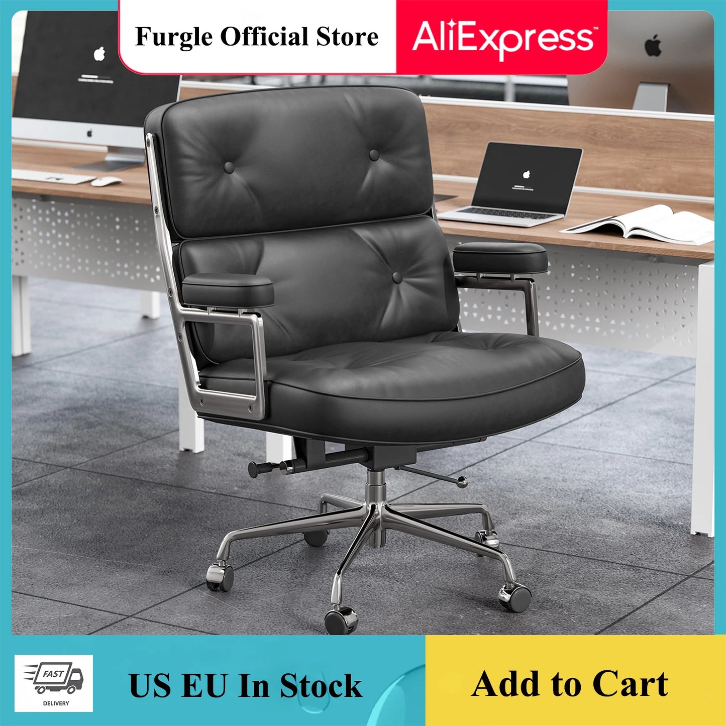 Furgle Mid Back Leather Office Chair With Armrests Pro