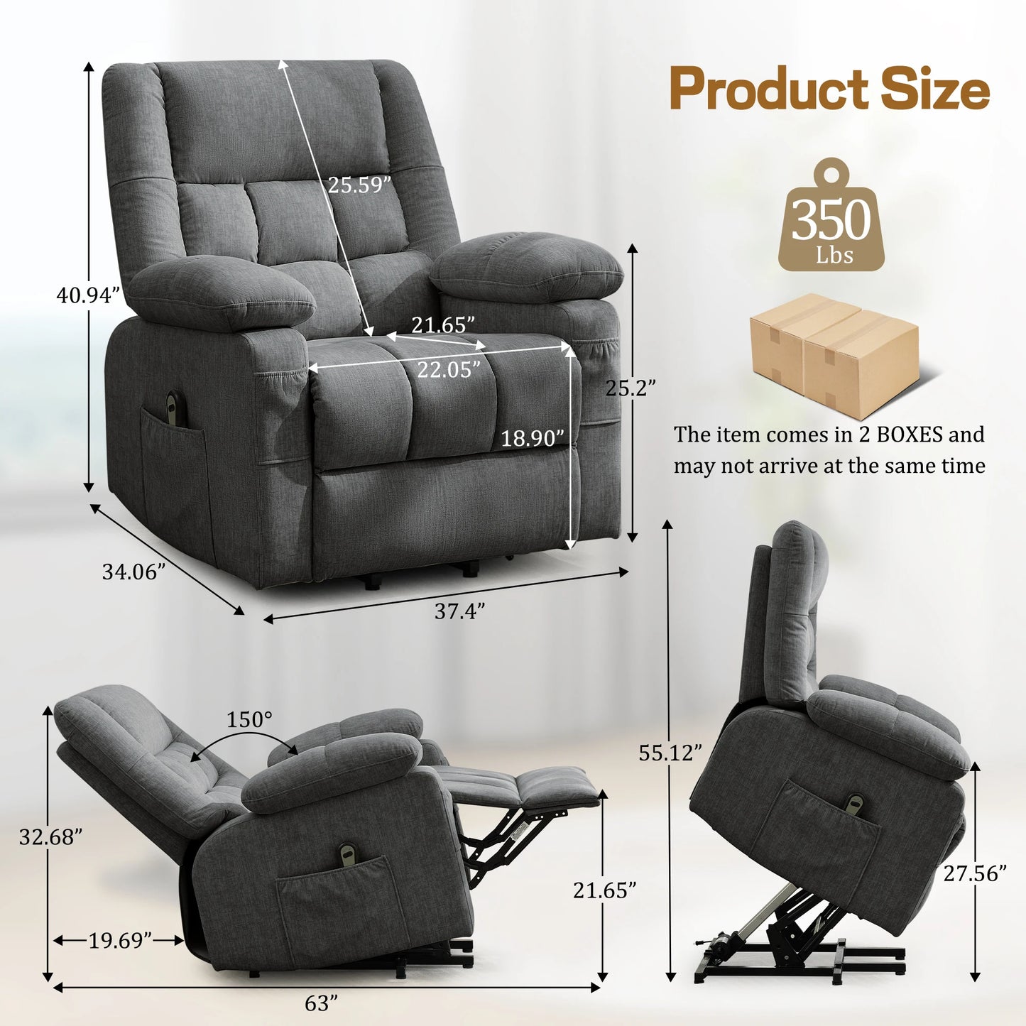 KORSERCN Luxury Power Lift Recliner With Massage And Heat