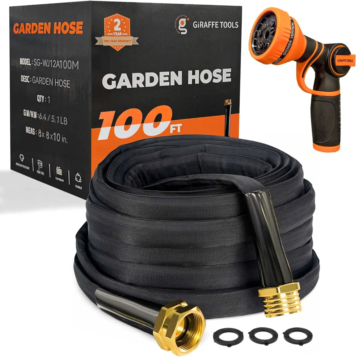 Giraffe Tools Garden Hose Lightweight Kink Free 9 Spray Nozzle