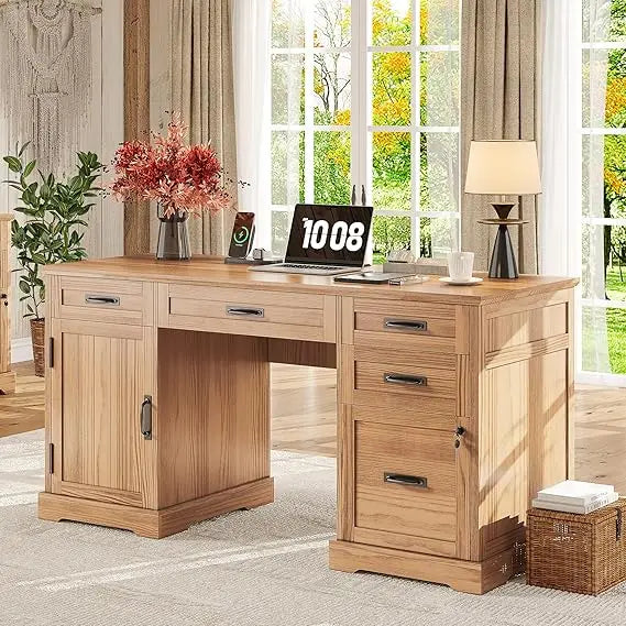 RBXC Farmhouse Style Desk With Drawers And File Cabinet