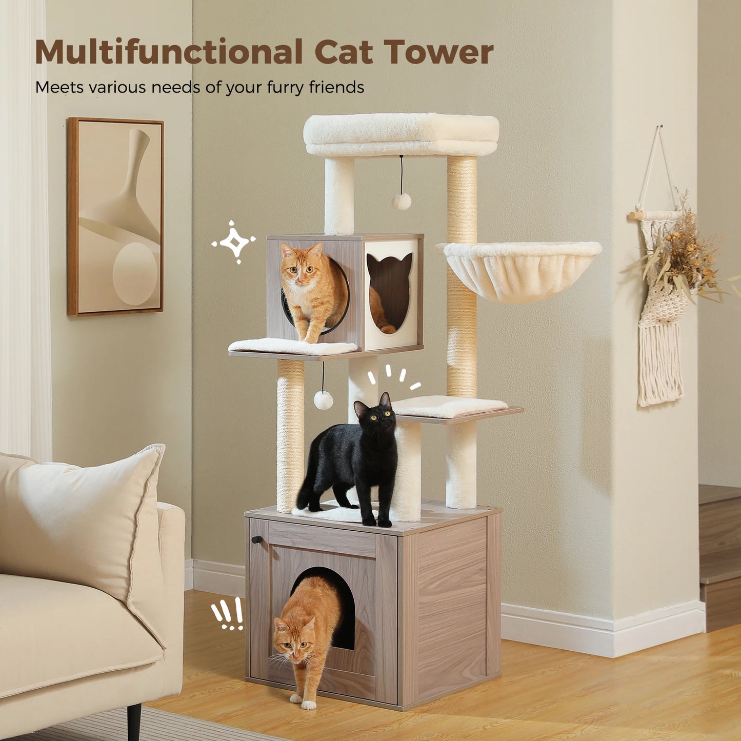PAWZ Road Wood Cat Tree with Storage Cabinet Tower