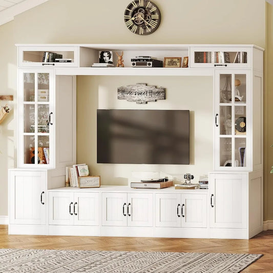 98" W Wall Unit TV Stand with Storage for TVs up to 80", Modern TV Console with LED Lights, Entertainment Center