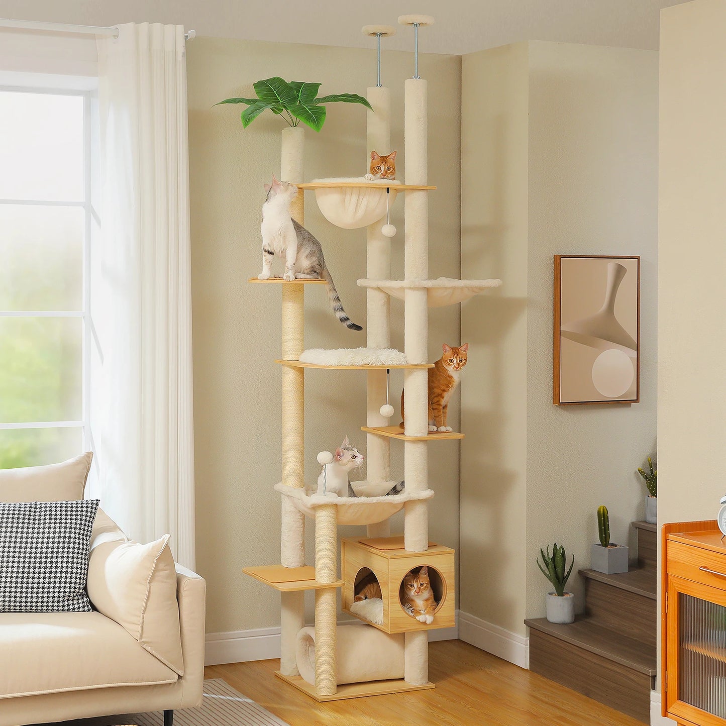 PAWZ Road Height Adjustable Wooden Cat Tree With Hammock