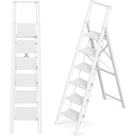 Aluminum Step Ladder Folding With Handrail Lightweight Six Steps