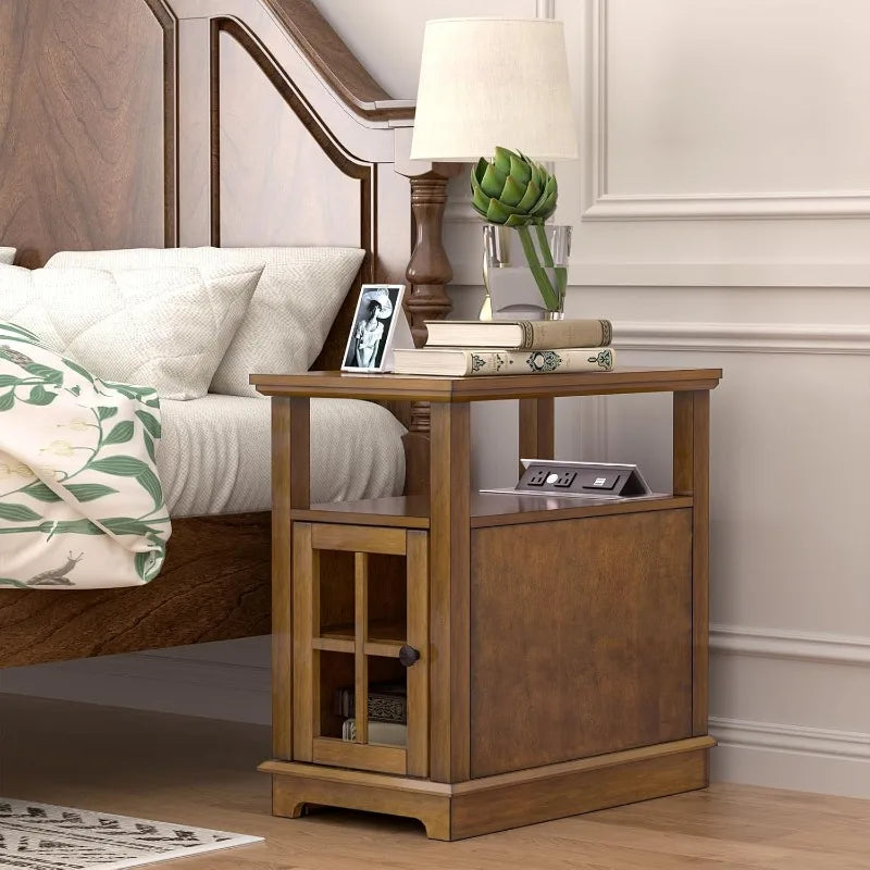 Charging End Table, Side Table with Hidden USB and Type-C Port