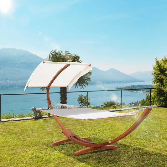Outsunny Hammock Swing Bed Outdoor Patio Lounger with Sun Shade for Balcony