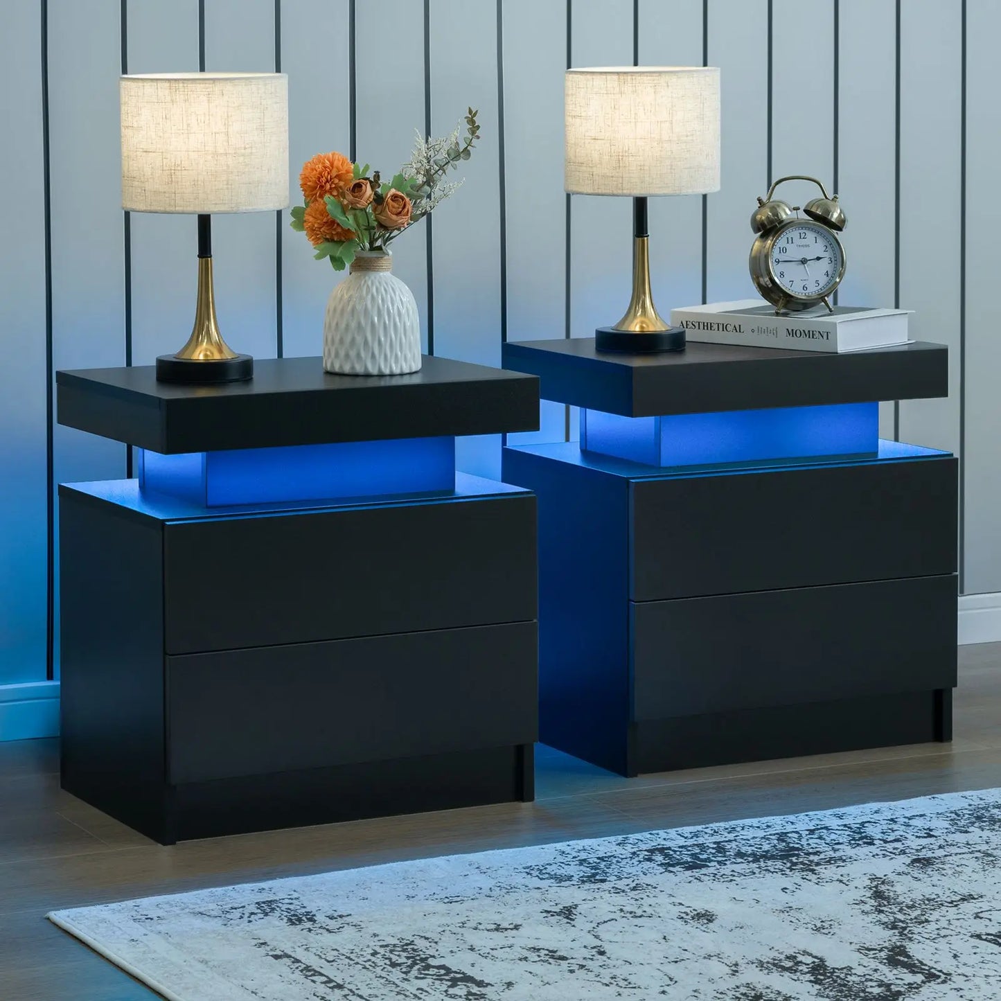 Cubehom LED Nightstands With Two Drawers Bedside Table