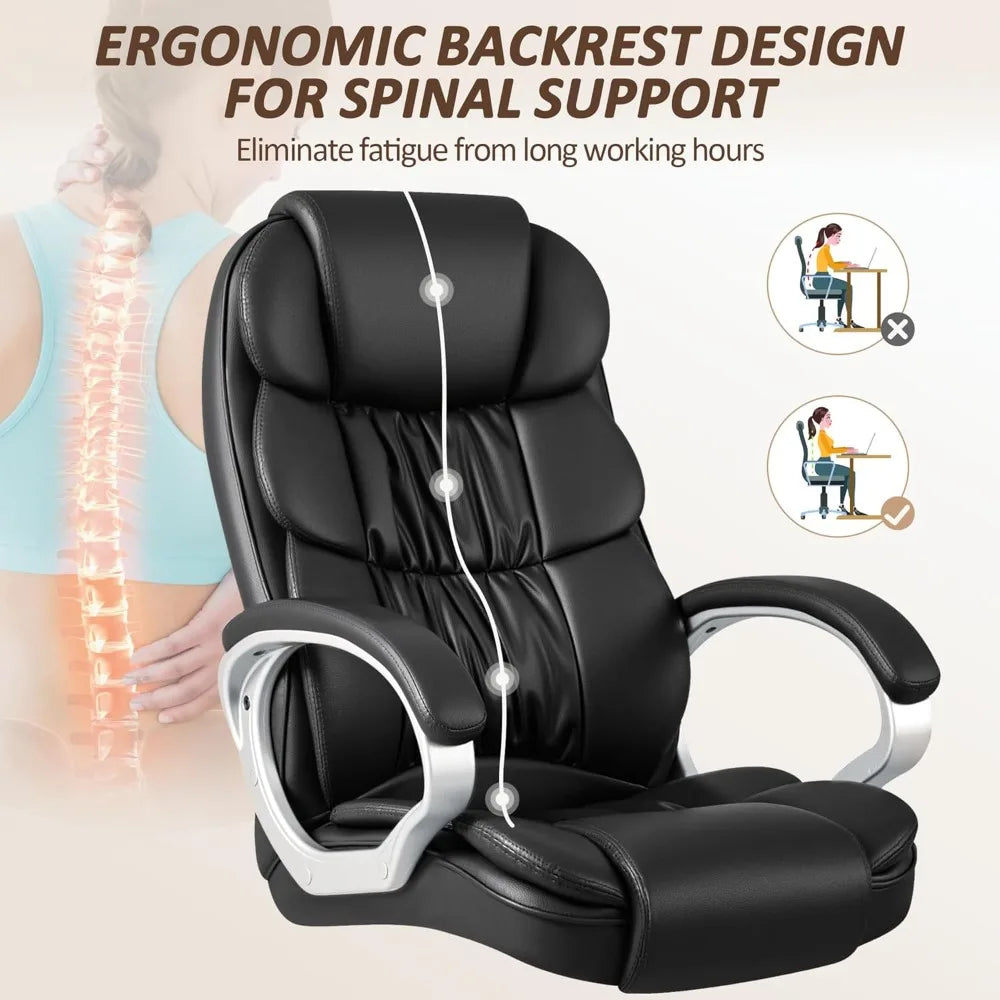 PU Leather High Back Desk Chair With Adjustable Armrests