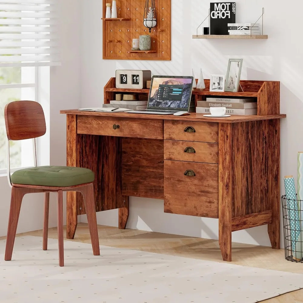 RetroDesk Computer Desk With Four Drawers And Hutch