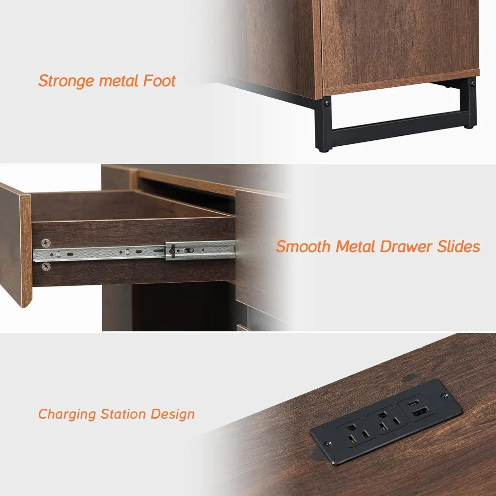 Modern Wood Administrative Desk With USB Charging And Drawers
