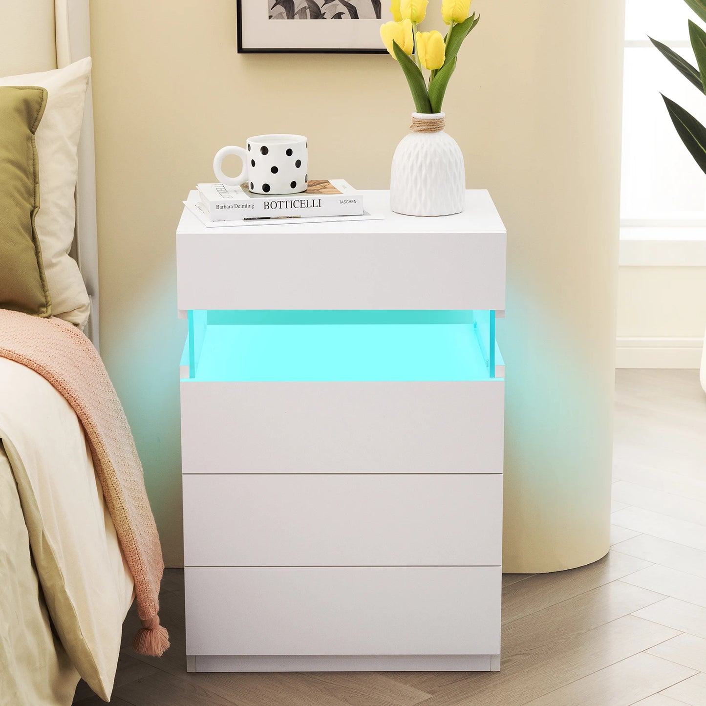 Cubehom LED Nightstand With 4 Drawers For Bedroom Storage