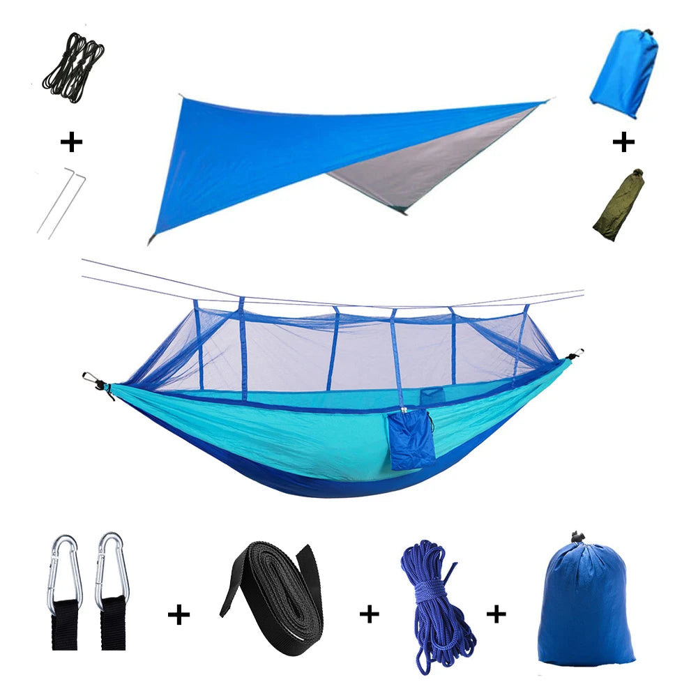Anti Outdoor Camping Hammock With Mosquito Net And Rain Tent Equipment Shelters Camp Bed Survival Portable Hammock
