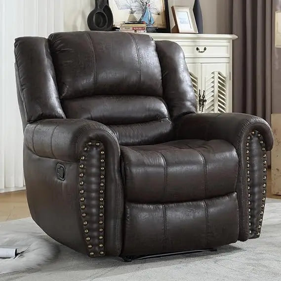 Leather Recliner Chair, Classic and Traditional Manual Recliner Chair with Comfortable Arms and Back Single Sofa for Living Roo