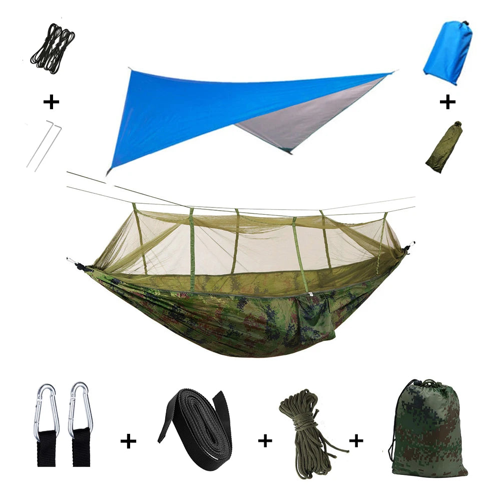 Anti Outdoor Camping Hammock With Mosquito Net And Rain Tent Equipment Shelters Camp Bed Survival Portable Hammock