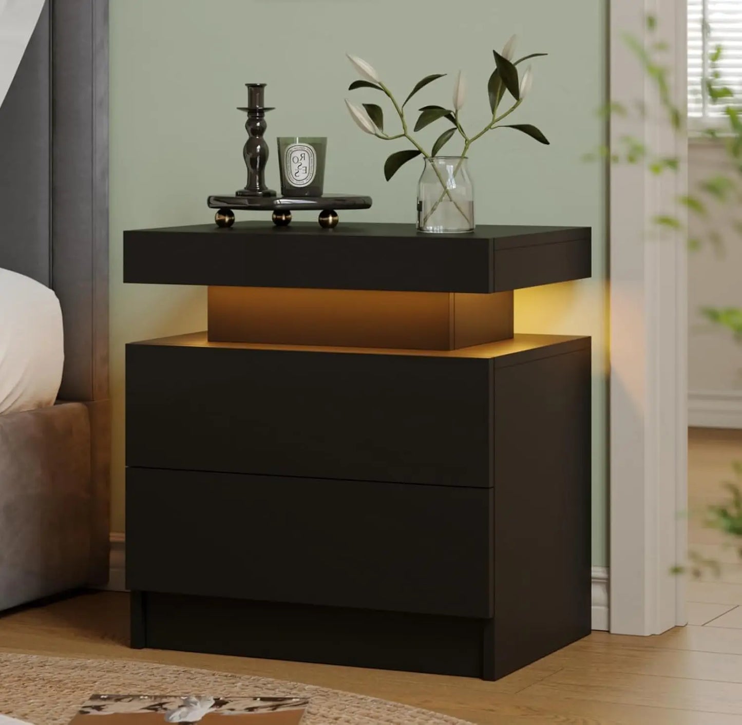ANGDUO Modern Nightstand With 2 Wood Drawers For Bedroom