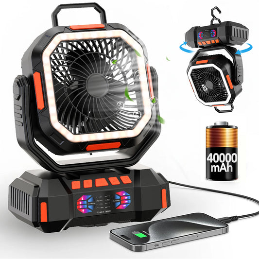 2025 Portable Wireless Fan 40000mAh Camping Fan Rechargeable Table Fan Travel Tent Fan Air Circulator Tents Outdoor Electric Fan