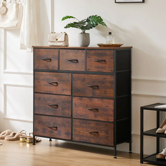 JHK Dresser For Bedroom With 9 Fabric Storage Drawer Wardrobe Tall Chest