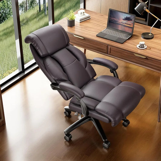 Reclining Office Chair High Back Big and Tall Desk Chair 400lbs Wide Seat Leather Executive Computer Chair with Lumbar Support