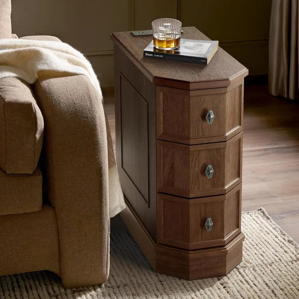 HUANZHUANG Nightstand With Charging Station End Table Vintage Style