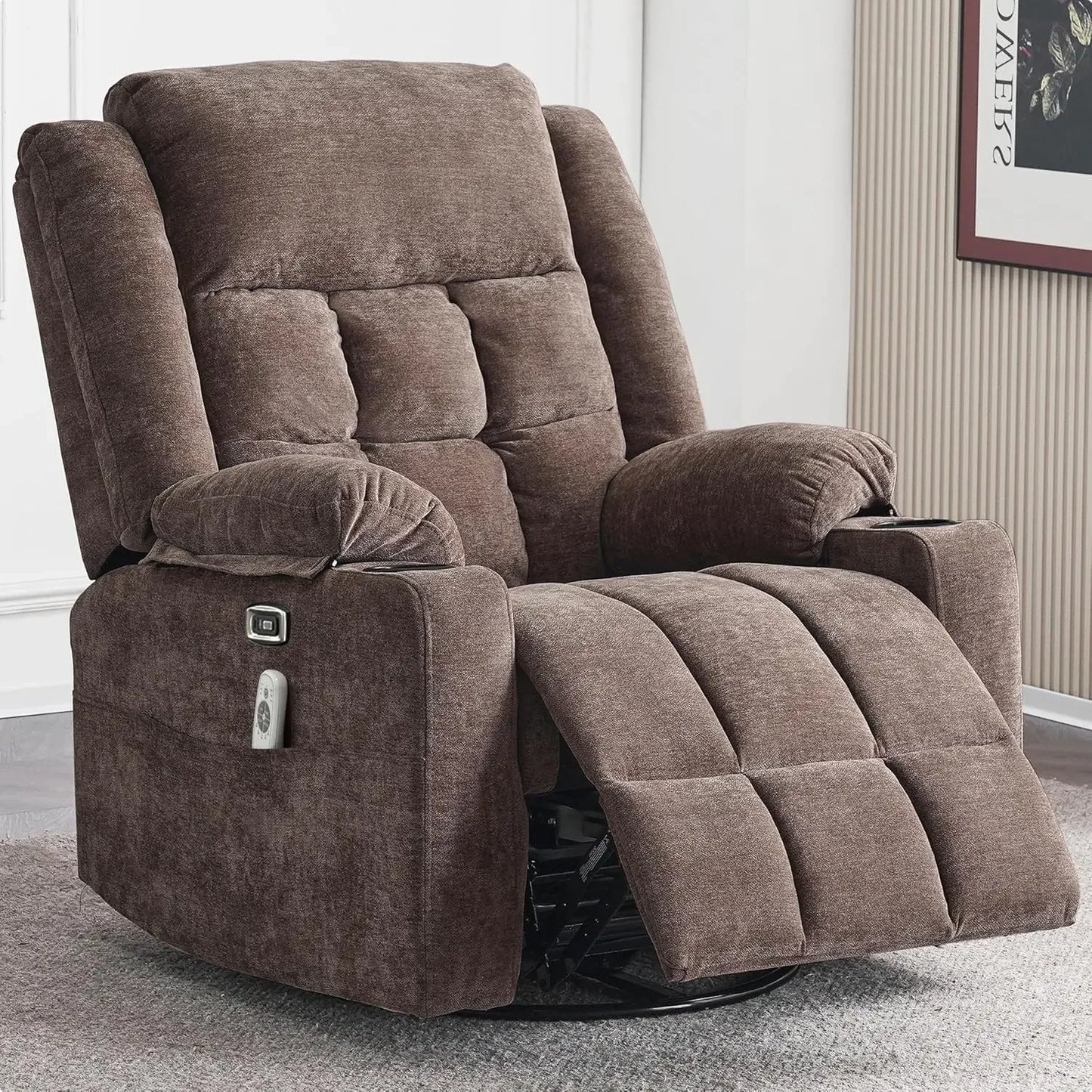 Power Swivel Rocker Recliner Chair for Adults with Massage and Heat