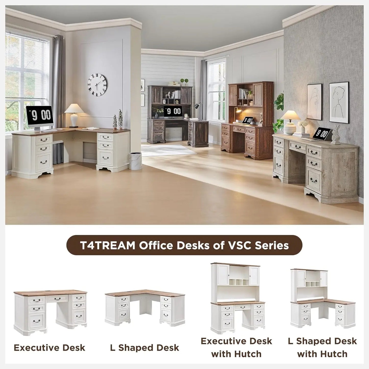 XMSJ L Shaped Executive Desk With Hutch And Storage