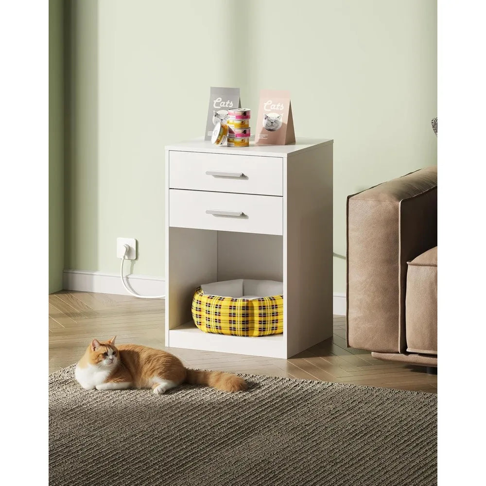 Nightstand Set of 2 With Charging Station and Drawers