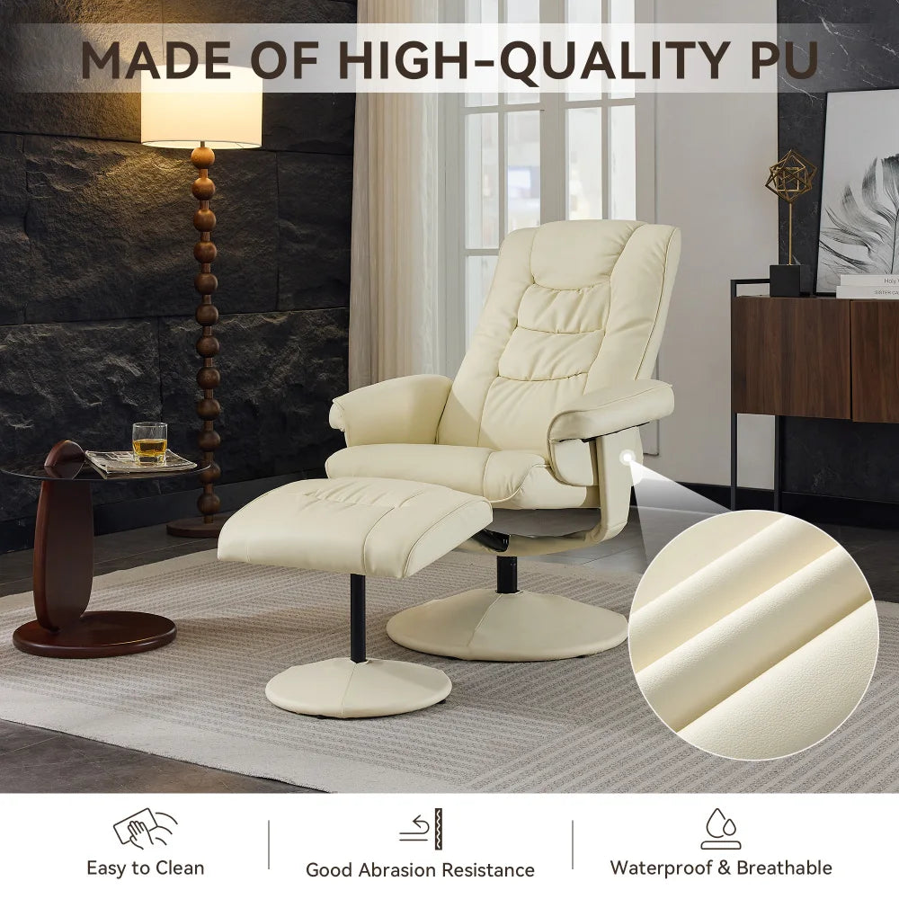 MLG Recliner Chair with Ottoman -360°Swivel Massage Lounge Chair with 5-Point Vibration&Heated Seat,Home Theater or Office,Beige