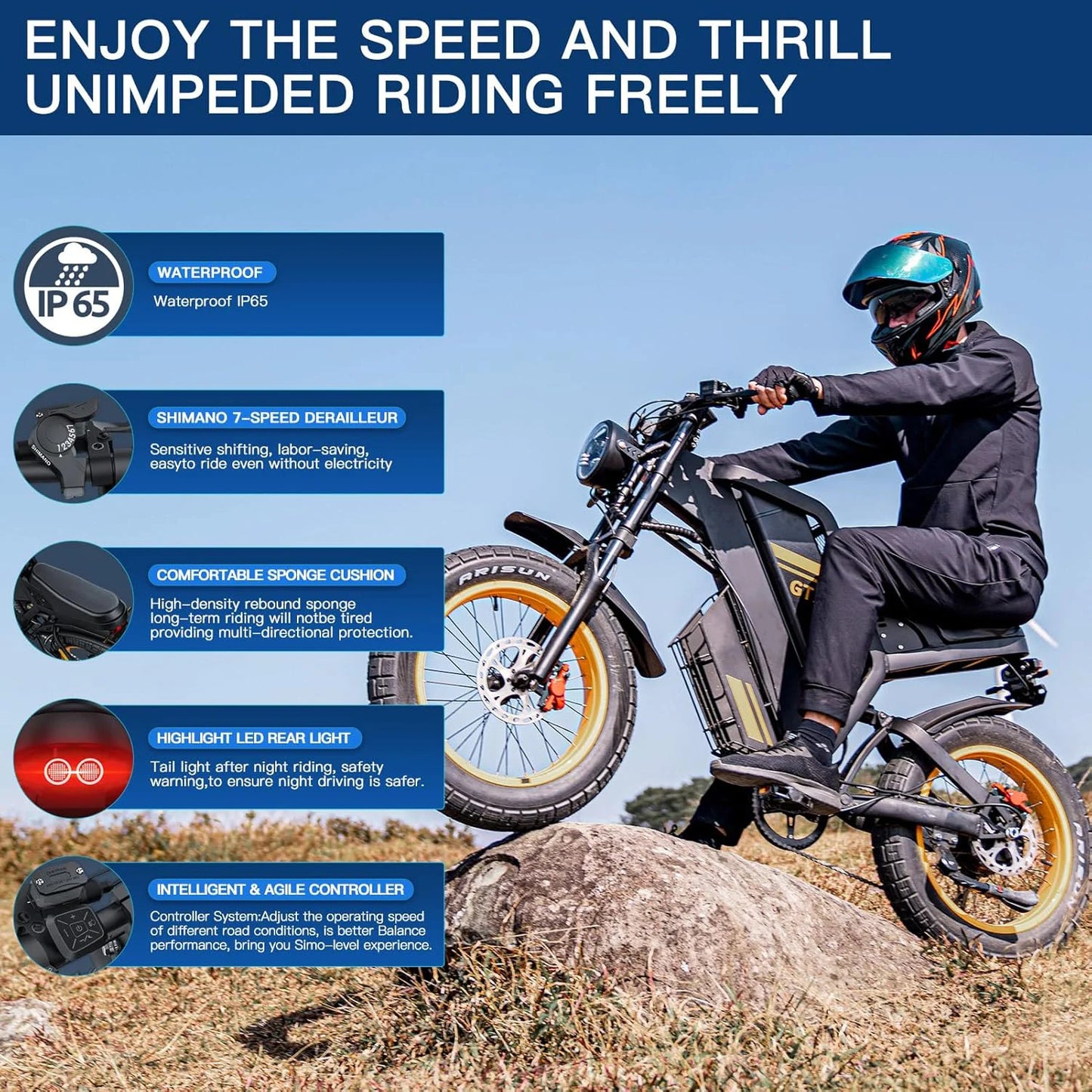 Max Speed Electric Fat Tire Ebike 3000W Removable Battery