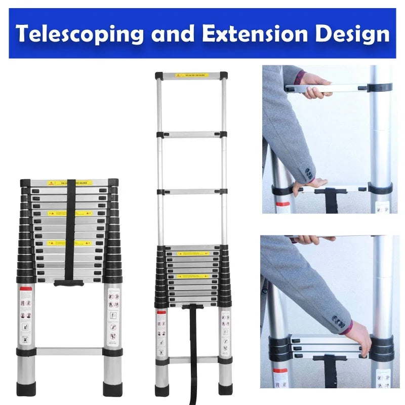 QIMU Aluminum Extension Folding Loft Ladder With Detachable Hooks