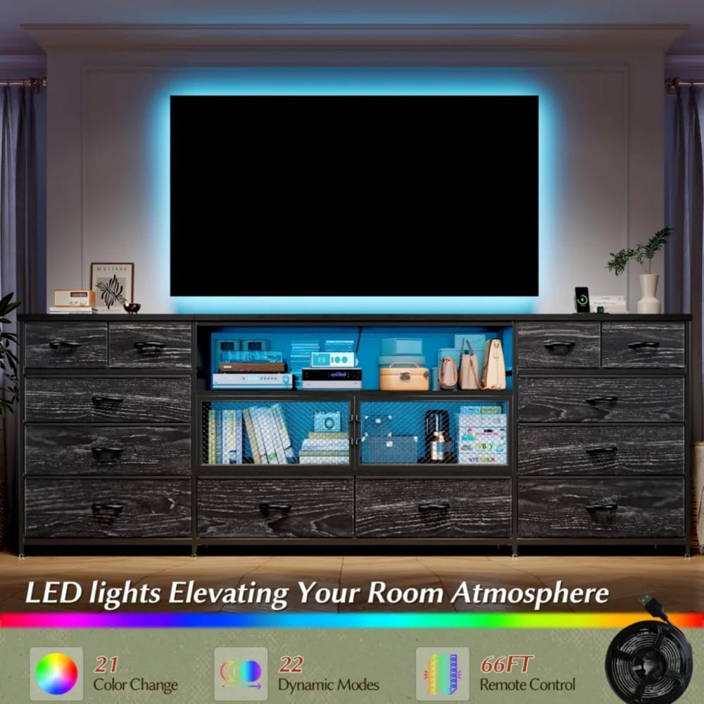 ZHUXIANG TV Stand With LED Lighting And Charging Station