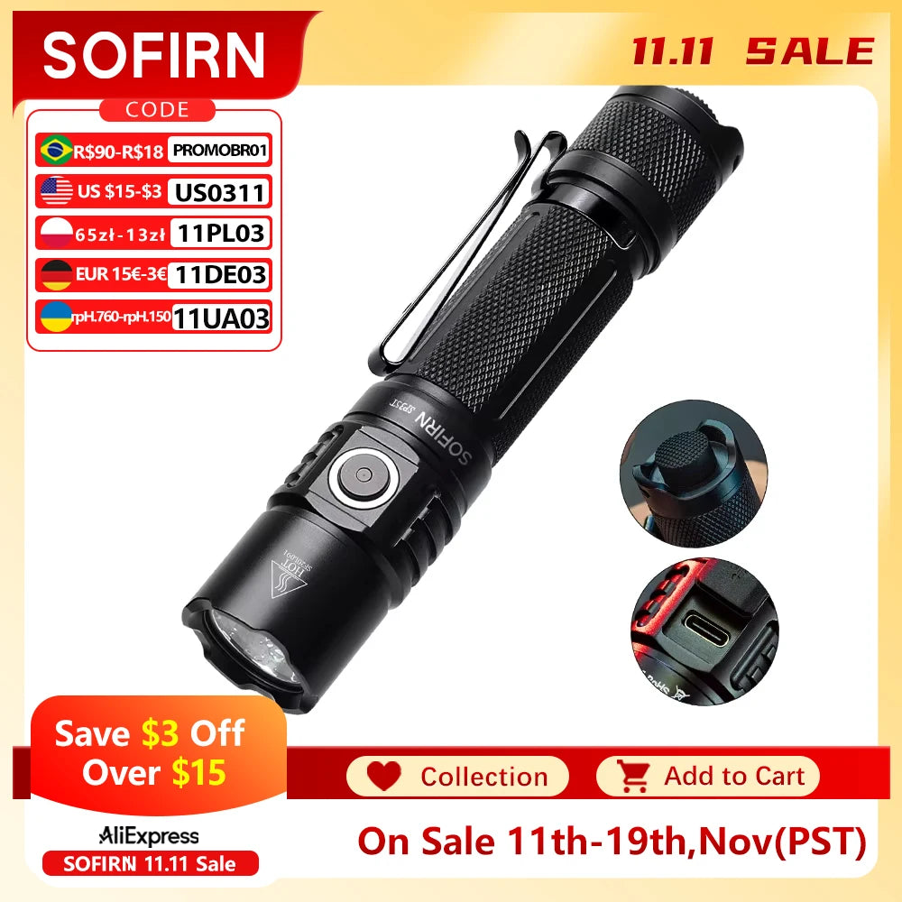 Sofirn SP35T 3800lm Tactical Flashlight USB C Rechargeable Torch