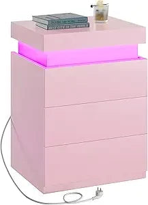 Modern Nightstand With Charging Station And LED Lights