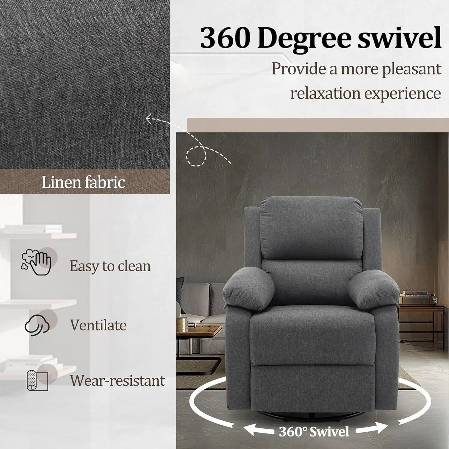 Recliner Chair, 360 Swivel Rocker Chair for Adults, Nursery