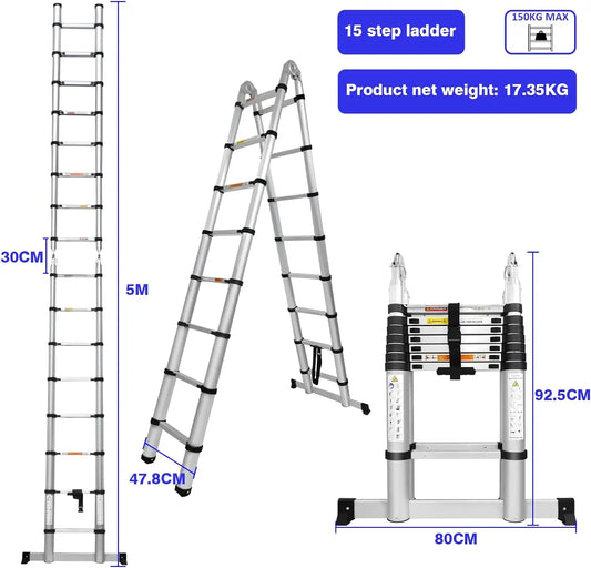 DayPlus Telescopic Aluminum Extension Ladder For Indoor Outdoor Use