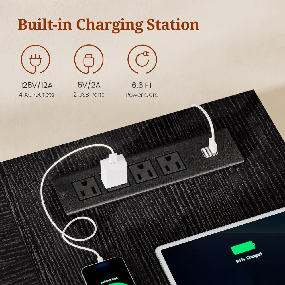 YQXH Modern Executive Desk With Power Outlets And Storage