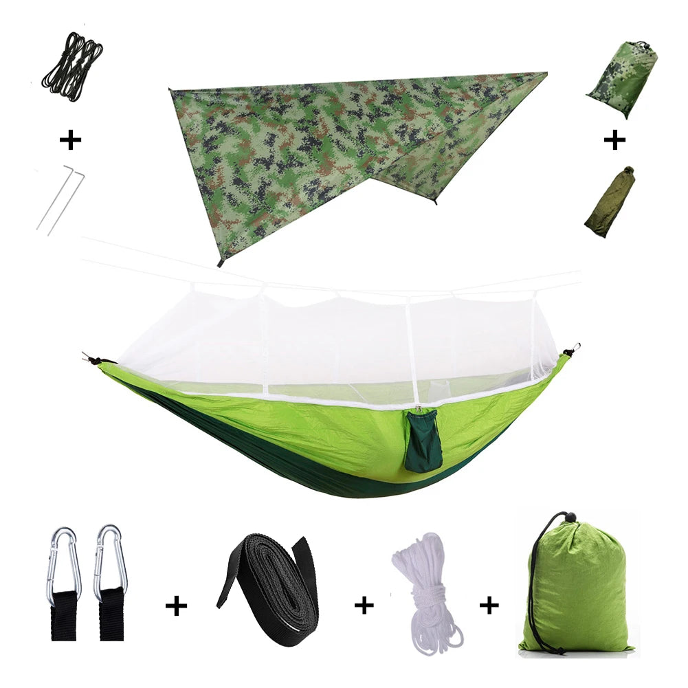 Anti Outdoor Camping Hammock With Mosquito Net And Rain Tent Equipment Shelters Camp Bed Survival Portable Hammock