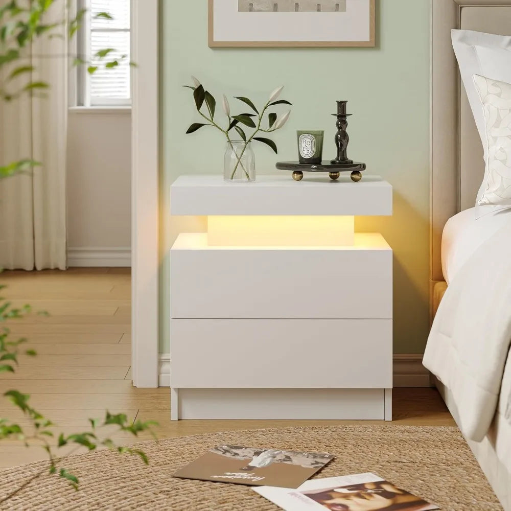ANGDUO Modern Nightstand With 2 Wood Drawers For Bedroom