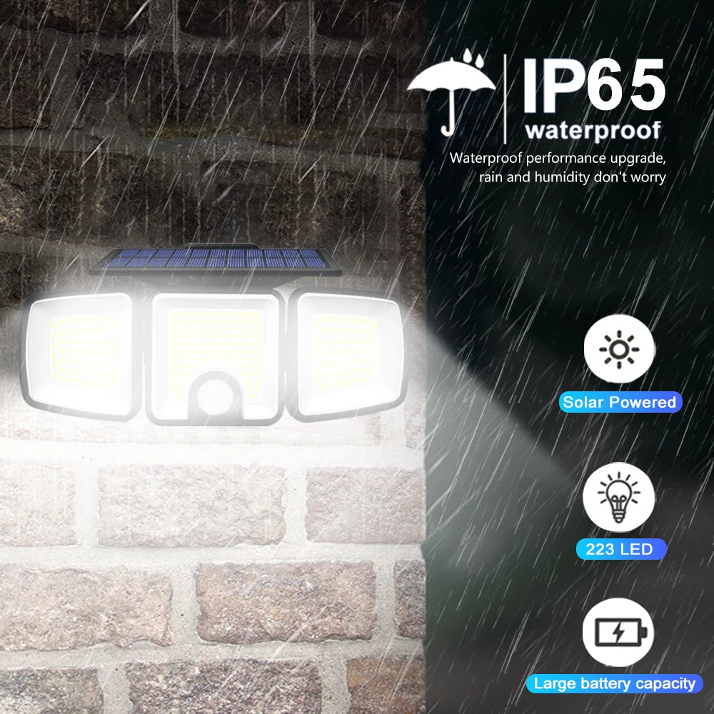 Newstyle 3 Head Solar Motion Sensor Lights Garden Yard