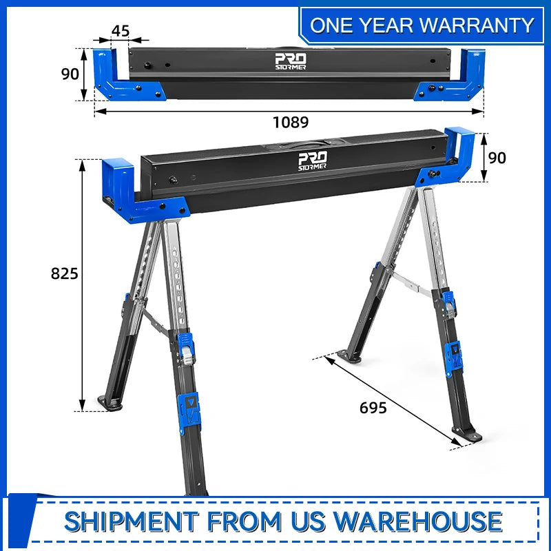 Prostormer Saw Horses 2 Pack Folding Heavy Duty Portable Sawhorse with Adjustable Legs for Home Garage DIY