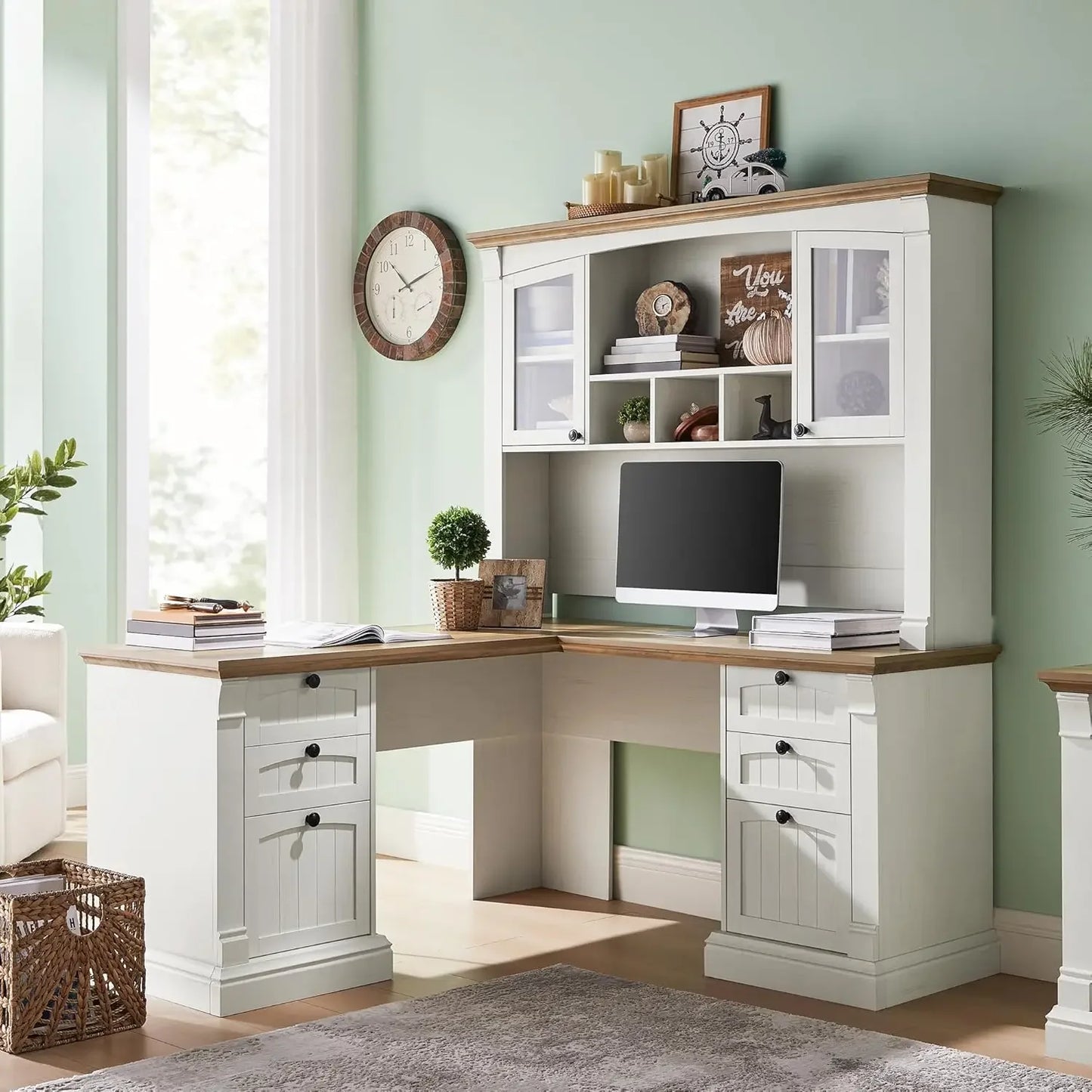 XMSJ Executive Desk With Hutch And Drawers For Office