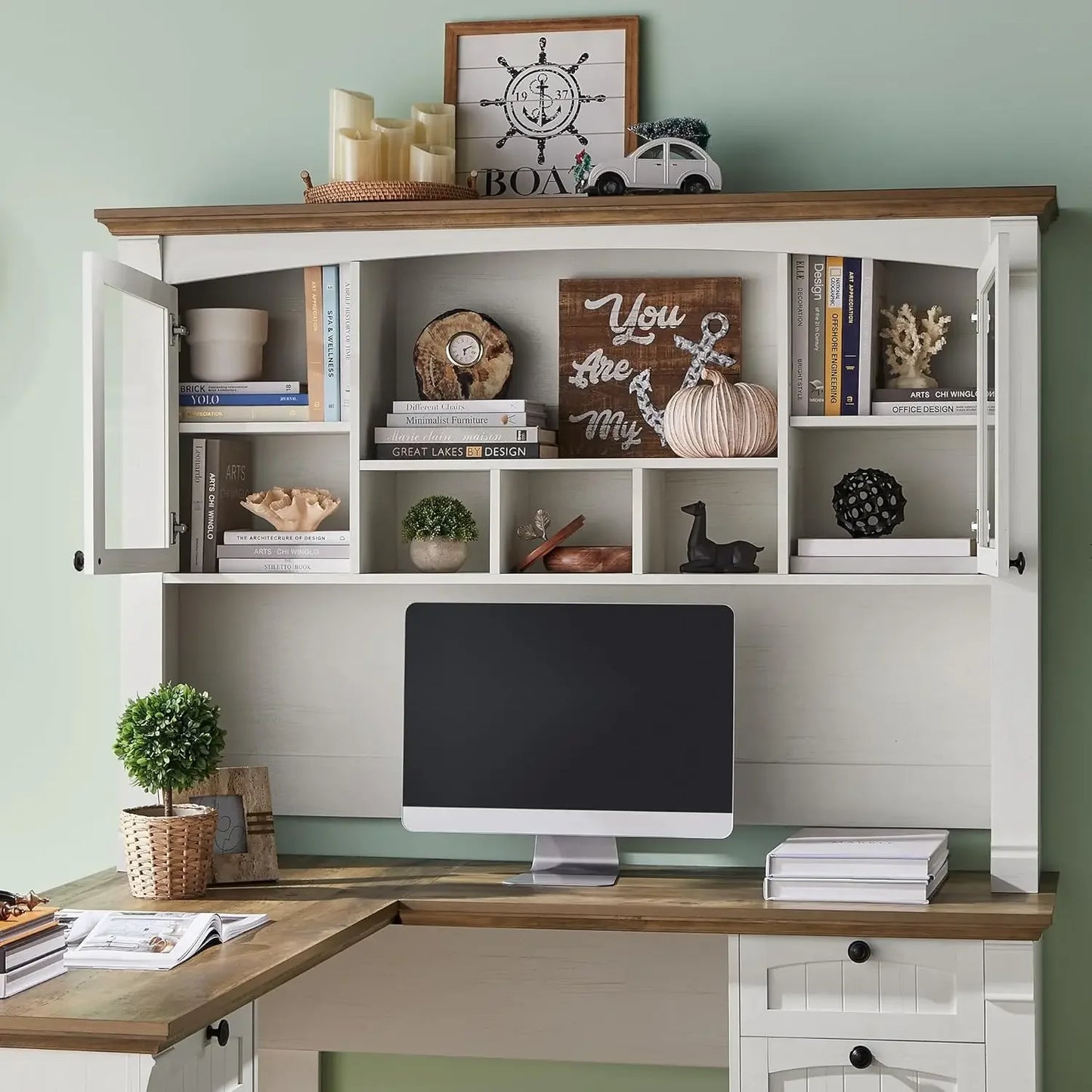 XMSJ Executive Desk With Hutch And Drawers For Office
